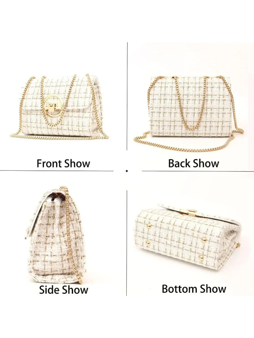👜Women's White Travel Shoulder Bag Chain Quilted Crossbody Evening Clutch